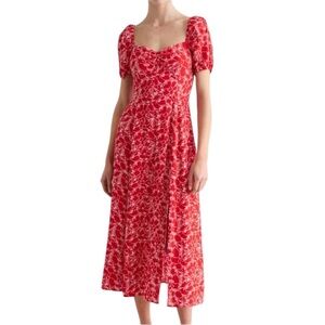 & Other Stories Ruched Front Floral Midi Dress Red Size 2